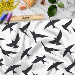Ткань Барби темные ласточки на белом