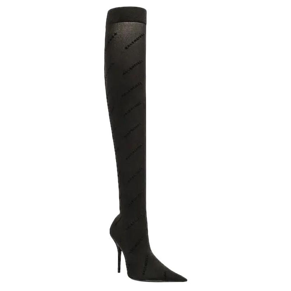 Balenciaga 110mm Flocked-logo Above-knee Boots