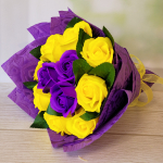 Букет мыльных роз, Желтые и Фиолетовые, 11 штук