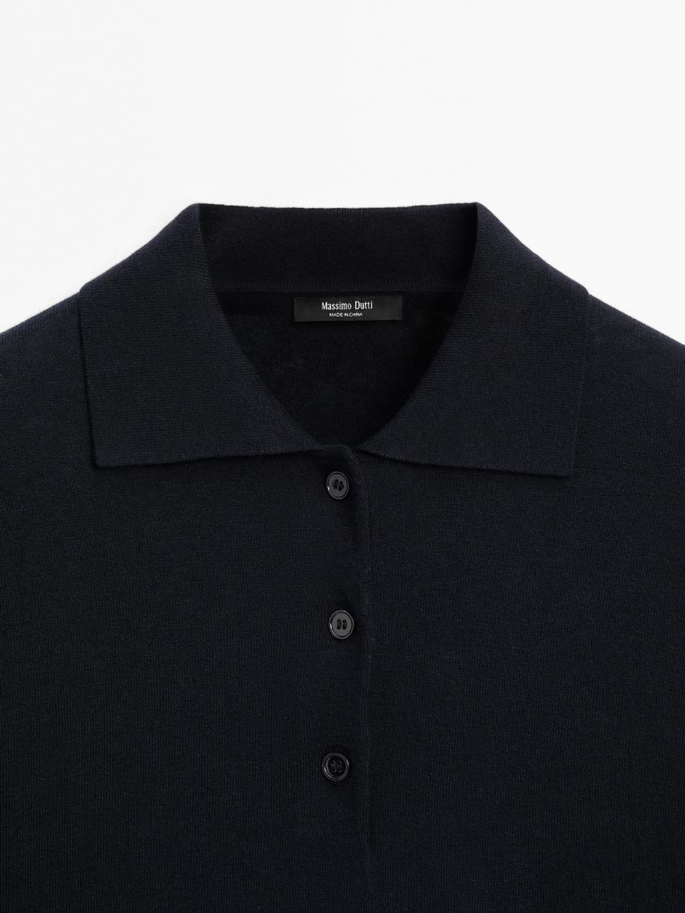 Massimo Dutti Свитер с воротником поло, темно-синий