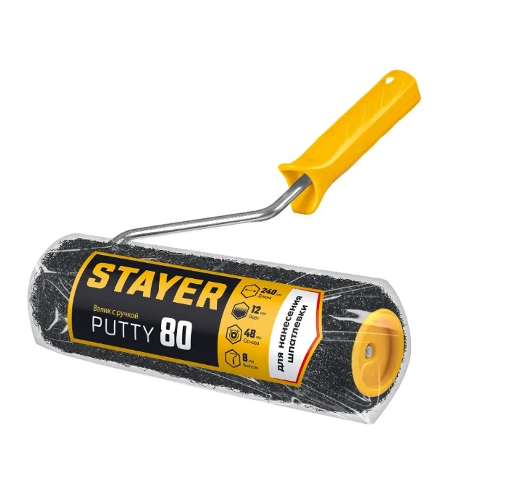 03642-24 STAYER PUTTY Валик с ручкой для шпатлевки 240мм