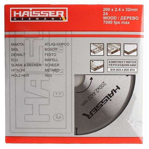 Диск пильный по пластику, ламинату, Haisser, 200х30 мм, 56зуб, HS109054