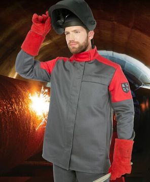 Костюм сварщика "Баклер" полукомбинезон (серый/красный)