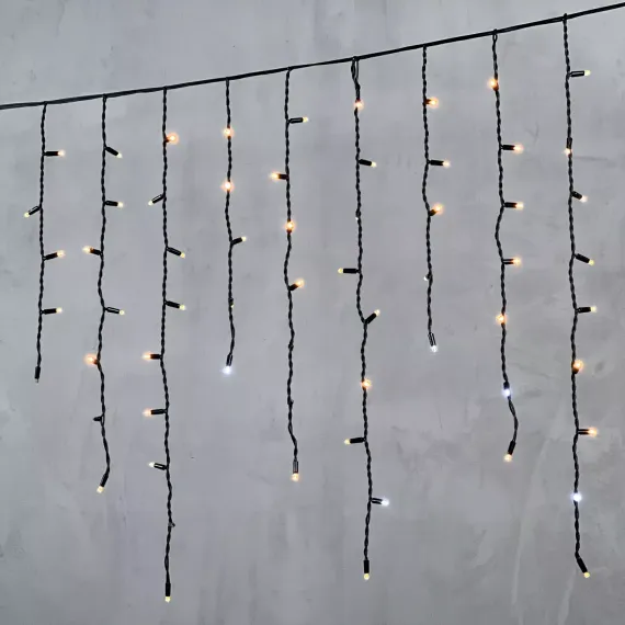 Светодиодная бахрома с колпачком 3,2*0,9 м., 168 экстра теплых белых LED ламп, мерцание, каучуковый черный провод, LTC (LL168BLW-1-2EWW)