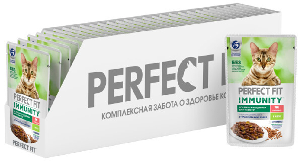 Говядина в желе, 75г усиленный иммунитет влажный корм для кошек Perfect Fit