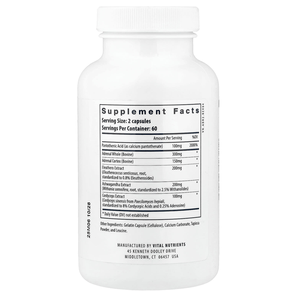 Vital Nutrients, Поддержка надпочечников, 120 капсул