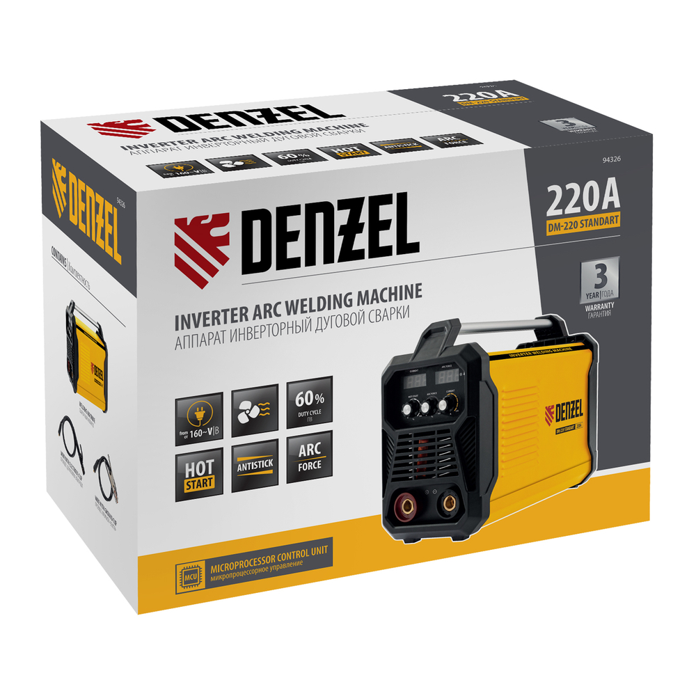 Аппарат инвертор. дуговой сварки DM-220 Standart, 220 А, ПВ 60%// Denzel