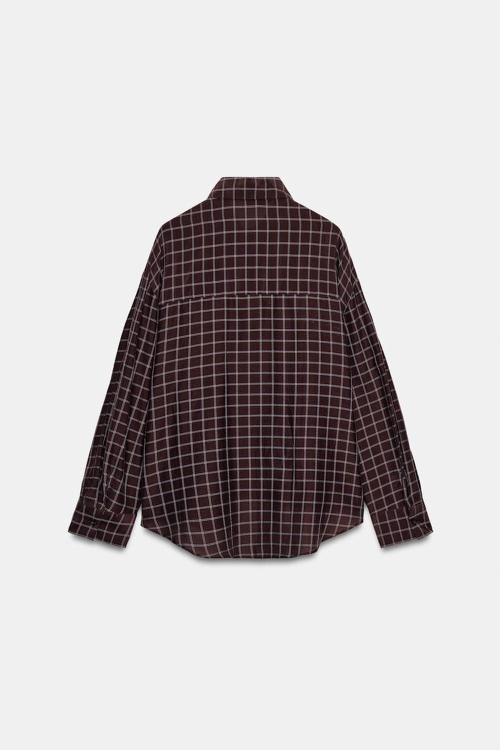 ZARA РУБАШКА OVERSIZE В КЛЕТКУ, КОРИЧНЕВЫЙ/ЭКРЮ