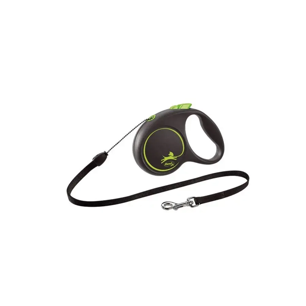 Flexi black design cord s поводок-рулетка для собак, зеленая 5 м, до 12 кг