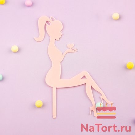 Топпер «Силуэт» девушка с сердцем в руках, розовый