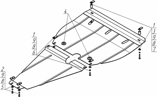 Усиленная защита Motodor картера двигателя, кпп. 2 мм, сталь. для Mercedes C-class 2000-2007 арт.01211