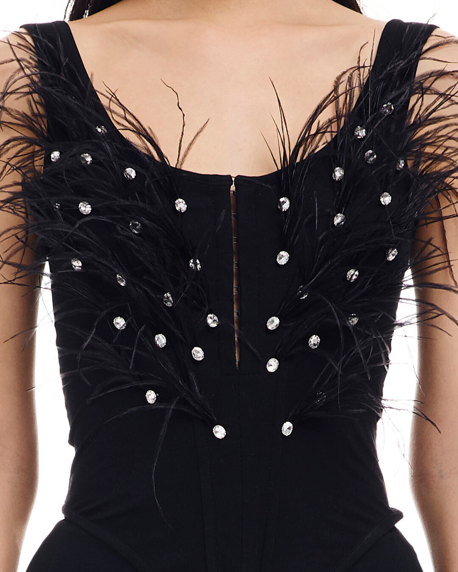 Корсет Doll (Дол) с перьями черный