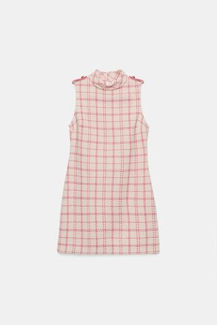 ZARA КОРОТКОЕ ПЛАТЬЕ ИЗ РЕЛЬЕФНОЙ ТКАНИ, БЕЛЫЙ/РОЗОВЫЙ