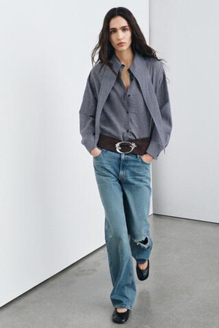 ZARA РУБАШКА В КЛЕТКУ С ПЛАТКОМ — ZW COLLECTION, МОРСКОЙ СИНИЙ