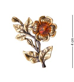 AM-3522 Брошь «Цветок Космея» (латунь, янтарь)