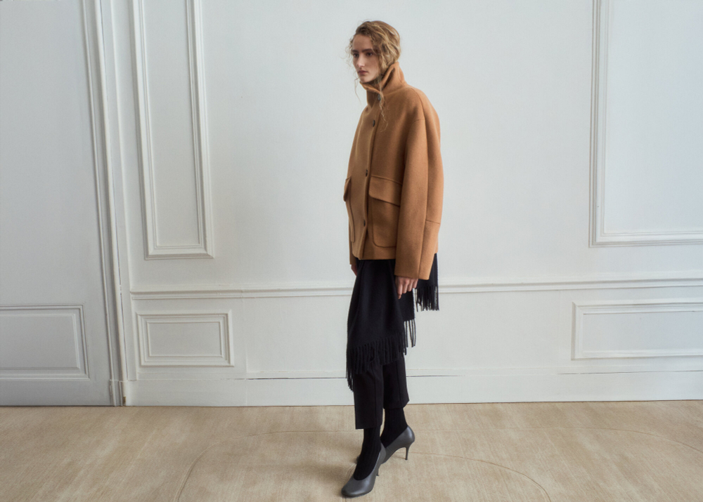 Пальто из шерстяной смеси с воротником-стойкой