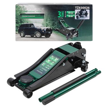 Домкрат подкатной гидравлический двухпоршневой 3т низкопрофильный с прорезиненной накладкой на рукоятке (h min 80мм, h max 508мм) RockForce##Rock FORCE RF-TZ830026