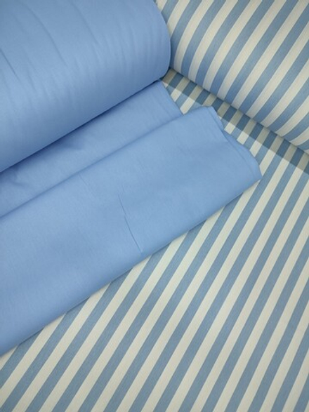 Ткань ранфорс (поплин люкс) "Крупная полоска голубая"