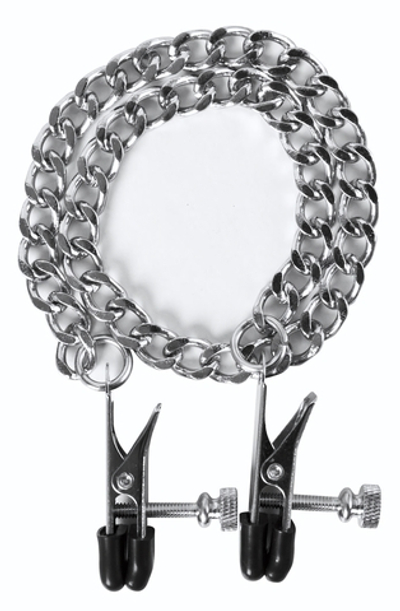 Регулируемые зажимы на соски Flat Nipple Screw с цепочкой (Цвет: серебро)