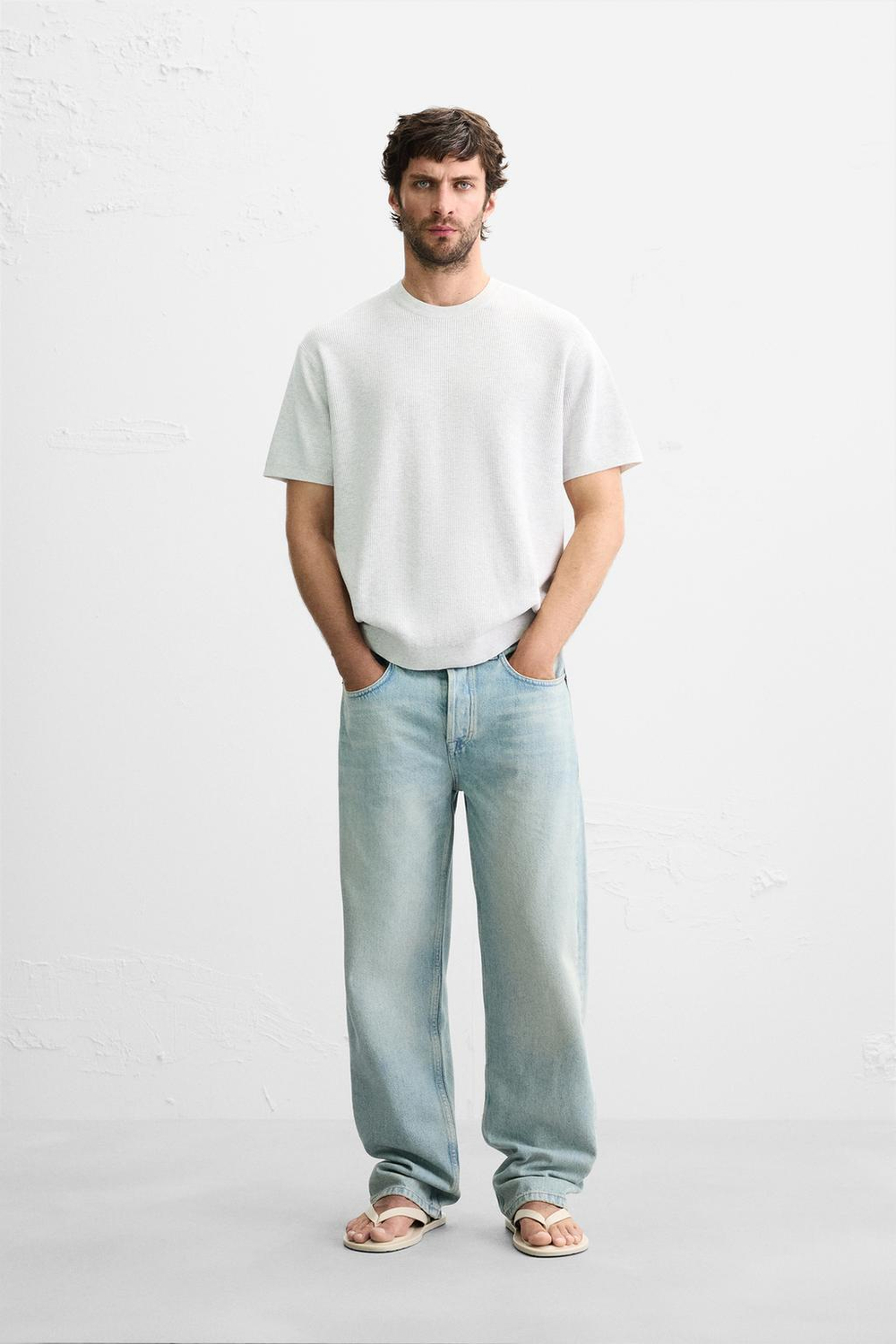 ZARA ФУТБОЛКА ИЗ ТРИКОТАЖА, СЕРЫЙ МЕЛАНЖ