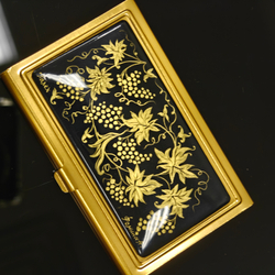 Коллекционная визитница "Золотой виноград" с ручной росписью Палех в футляре