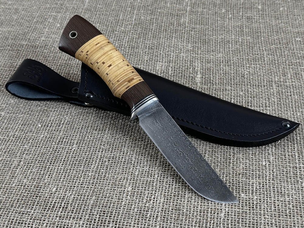 Нож "Охотник", дамасская сталь, рукоять наборная береста / венге