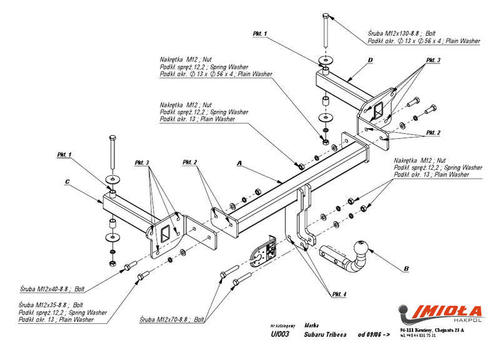 Фаркоп IMIOLA U.003 Subaru Tribeca 2006-2014(паспорт и сертификат в комплекте)(без электрики)