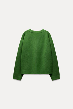 ZARA КАРДИГАН С УЗОРОМ «РОМБЫ», ЗЕЛЕНЫЙ