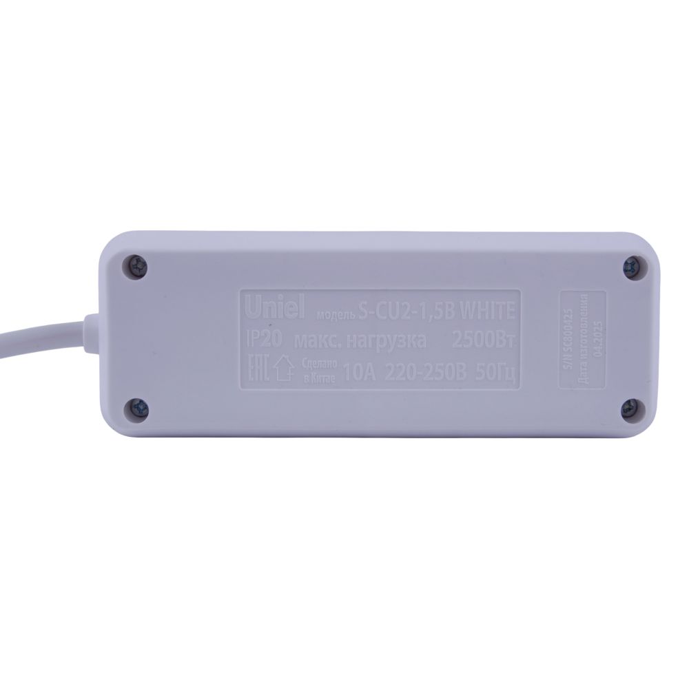 S-CU2-1.5B WHITE Удлинитель серии Ultra. шнур 1.5м.. 2 гнезда. 10A. б-з. Белый. TM Uniel