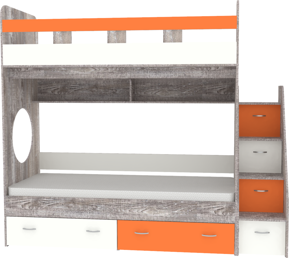 Двухъярусная кровать КарИВи Юниор 1 80x160 Бетон Оранжевый, Белый