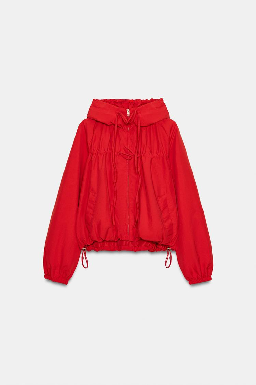ZARA НЕЙЛОНОВАЯ КУРТКА С ЗАВЯЗКАМИ, КРАСНЫЙ