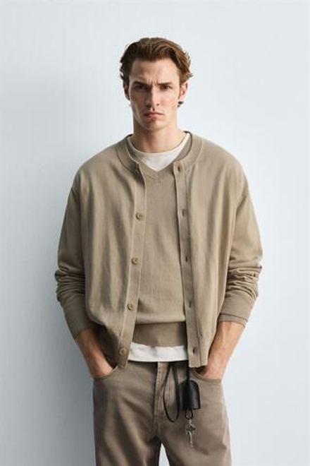 ZARA КАРДИГАН ИЗ ХЛОПКА И РАМИ, БЕЖЕВЫЙ