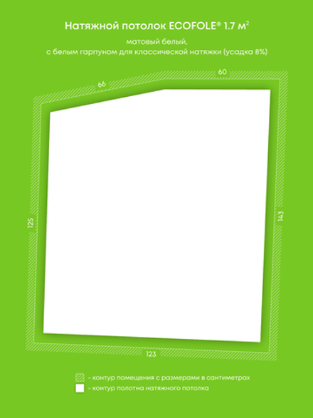 Матовый натяжной потолок 1.7 м2