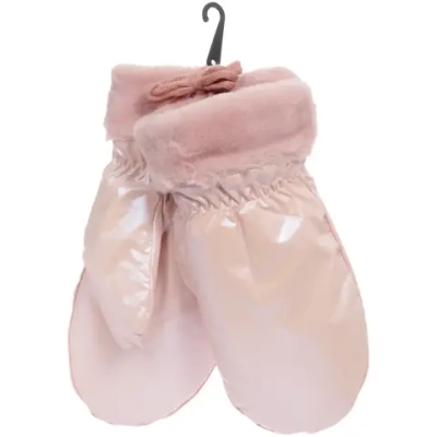 Варежки женские болоневые с утеплителем иск. мех «ZIMA», цвет пудровый (однотонные / без рисунка, пакет с подвесом)