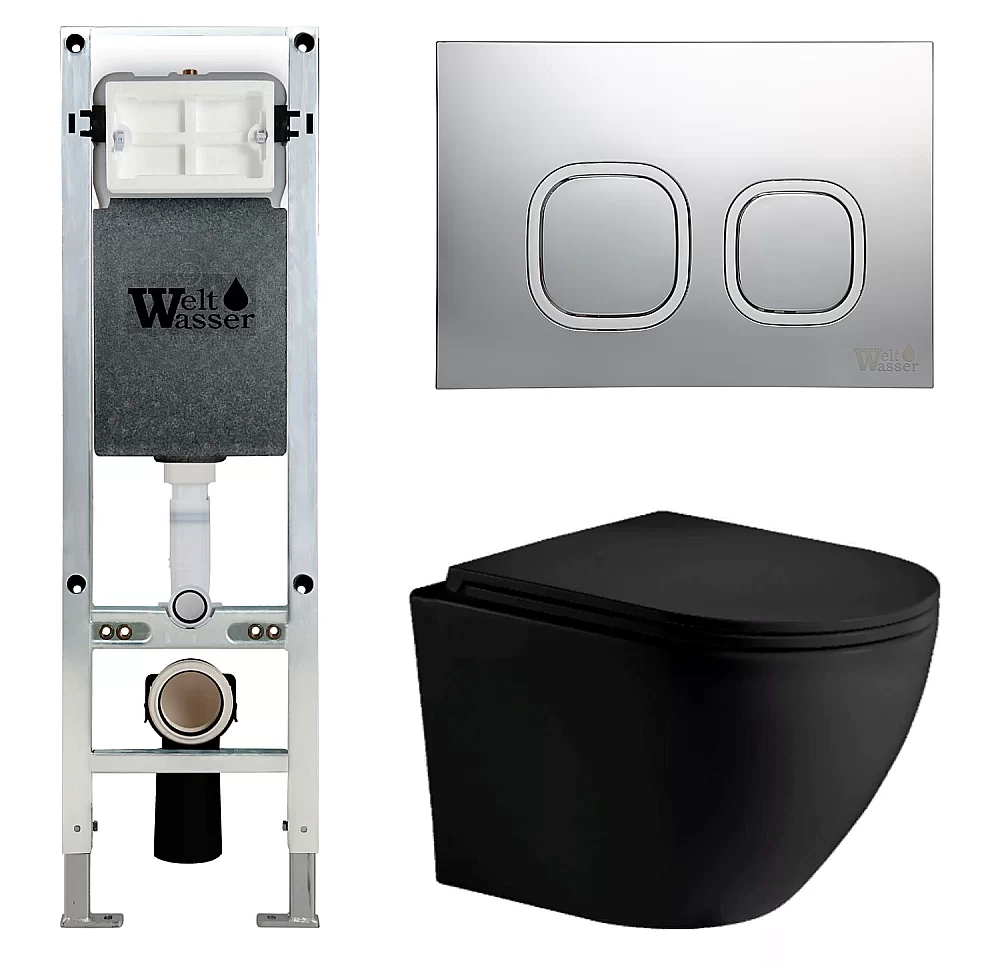 Унитаз с инсталляцией WeltWasser AMBERG 350 ST + MERZBACH 043 MT-BL + AMBERG RD-MT CR