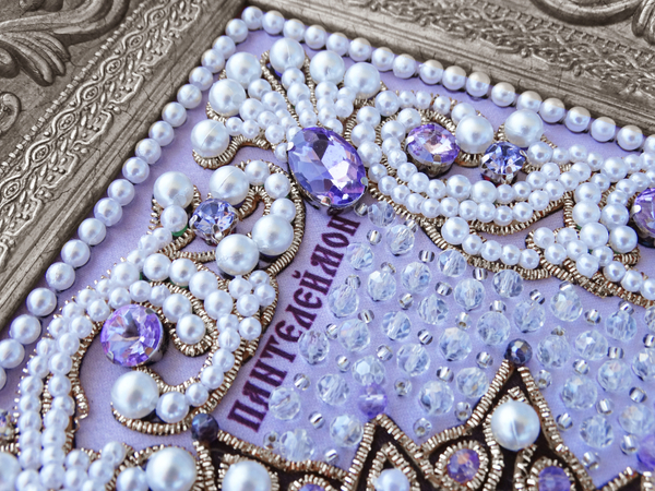 ЖС-3-СФ Набор для вышивания хрустальными камнями Пантелеймон целитель (сиреневый)