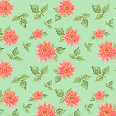 Цветы и листья на салатовом акварельные