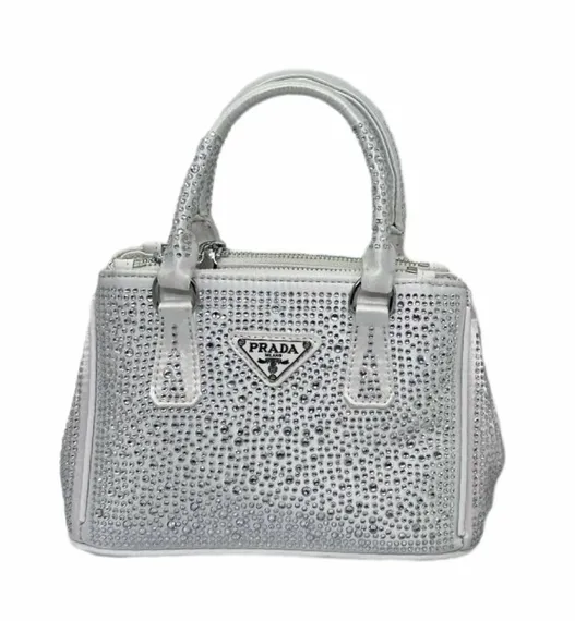 Мини-сумка-тоут для женщин Prada Galleria с кристаллами зеленый