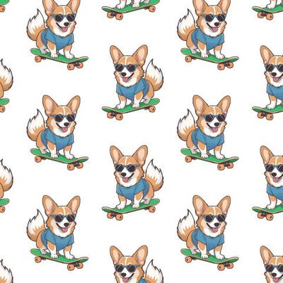 Собака корги на скейте