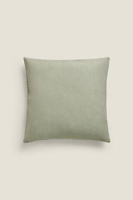 ZARA HOME ЧЕХОЛ ДЛЯ ДЕКОРАТИВНОЙ ПОДУШКИ С КОНТРАСТНОЙ ЖАККАРДОВОЙ ВЫШИВКОЙ, СВЕТЛО-ЗЕЛЕНЫЙ