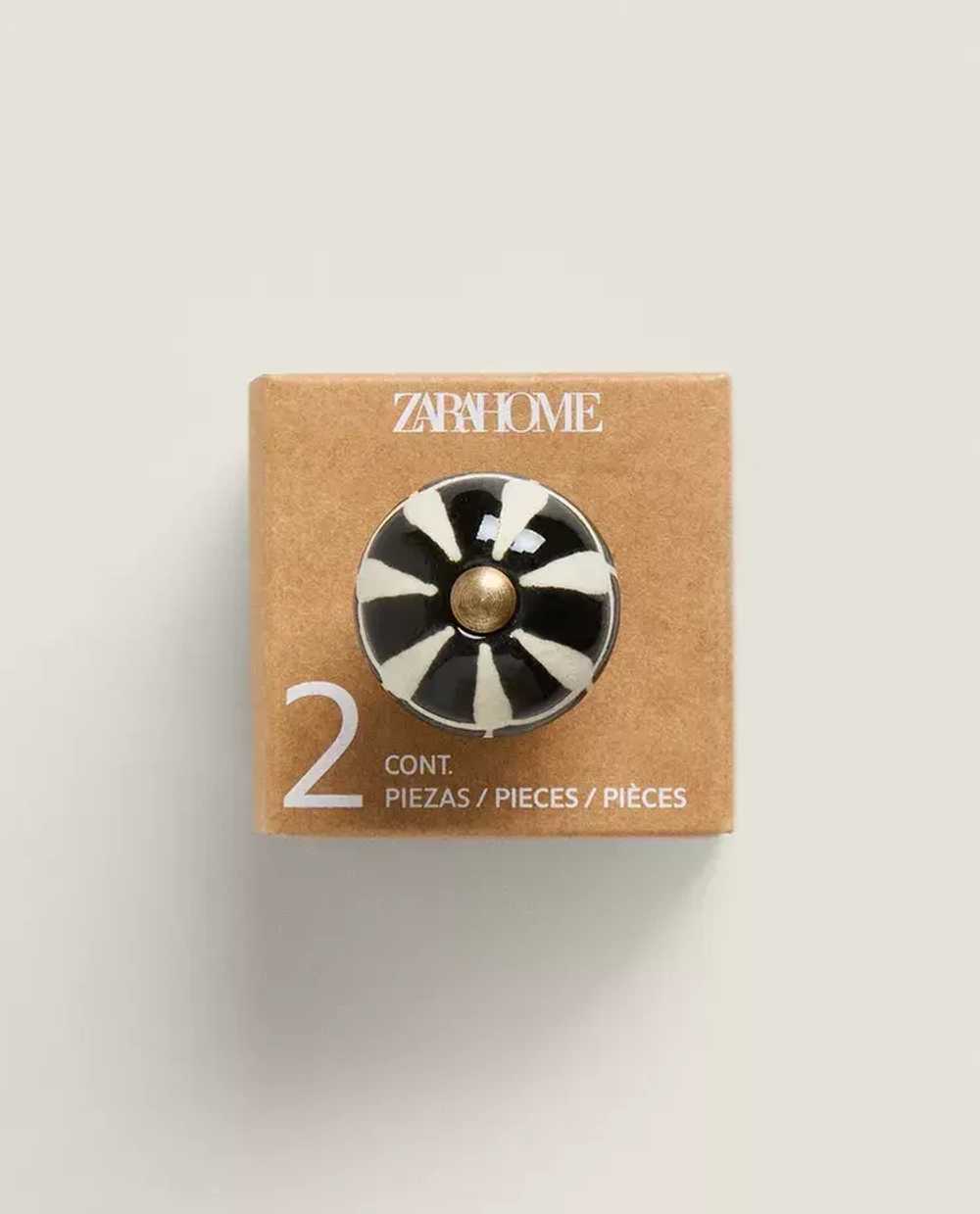 ZARA HOME НАБОР КРУГЛЫХ МЕБЕЛЬНЫХ РУЧЕК ИЗ КЕРАМИКИ В ПОЛОСКУ (2 ШТ.), ЧЕРНЫЙ