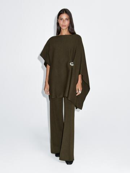 Massimo Dutti Широкие трикотажные брюки с декоративными швами, оливковый