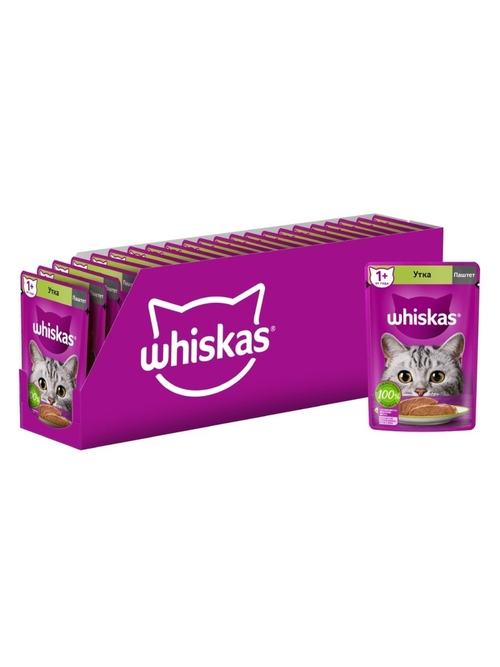 Влажный корм Whiskas для взрослых кошек, паштет с уткой, 28 шт x 75 г