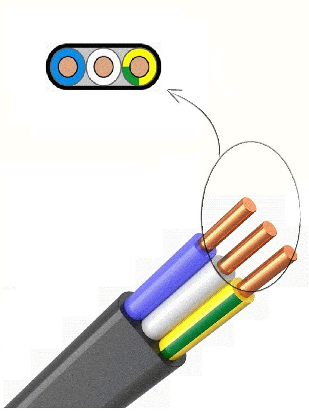 Кабель ВВГ-Пнг(А)- LSLTx 3х6 ОК (N PE) 0.66кВ ГОСТ 10м