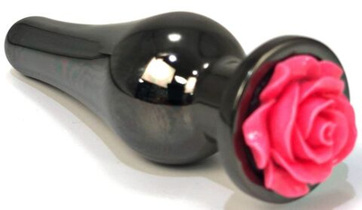 Черная удлиненная анальная пробка с коралловой розой - 12,5 см. (Цвет: коралловый)
