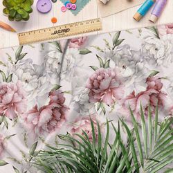 Ткань мембрана пышные нежно-розовые пионы