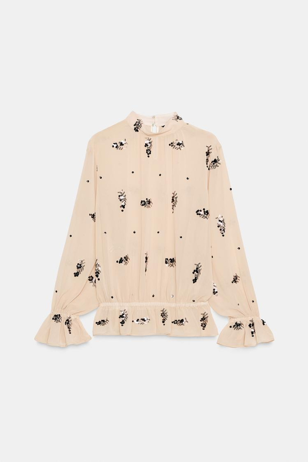 ZARA ПОЛУПРОЗРАЧНАЯ БЛУЗА С ПАЙЕТКАМИ, РАЗНОЦВЕТНЫЙ