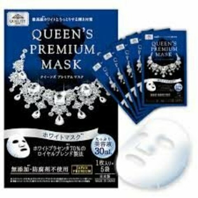Quality First Тканевая отбеливающая плацентарная маска для лица Кволити Фест «Королева Вайт», выравнивающая цвет кожи -  Queen’s Premium Mask,5 шт.