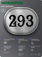 Номерок на дверь квартиры 293, для кабинета, офиса, шильдик 9 х 7 см, серебристый, Айдентика Технолоджи