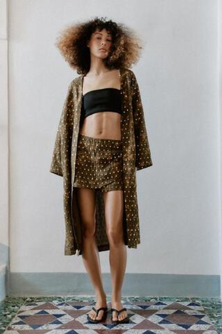 ZARA ДЛИННОЕ КИМОНО С ПАЙЕТКАМИ, ТЕМНЫЙ ХАКИ